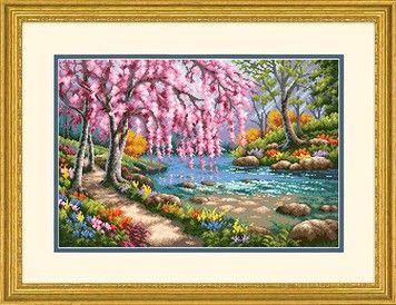 Набір для вишивання хрестиком Dimensions 70-35374 Cherry Blossom Creek - Вишивка хрестиком і бісером - Овечка Рукодільниця