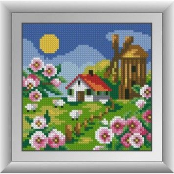 Набір для малювання каменями алмазний живопис Dream Art Млин з мальвами (квадратні, повна) 30677D - Вишивка хрестиком і бісером - Овечка Рукодільниця