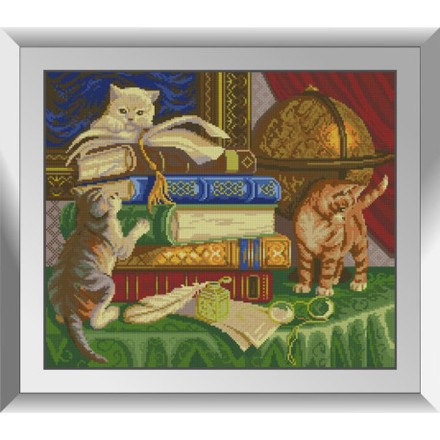 Котята в библиотеке Набор алмазной живописи Dream Art 31802D - Вишивка хрестиком і бісером - Овечка Рукодільниця