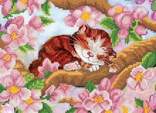 Весенний котенок. Ткань с рисунком для вышивания бисером. Марічка (РКП-4-018) - Вышивка крестиком и бисером - Овца Рукодельница