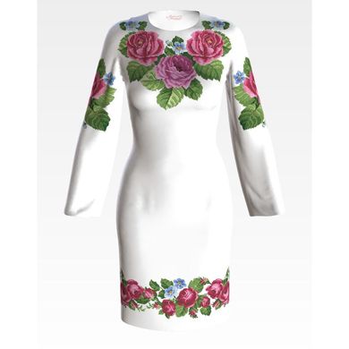 Заготовка женского платья Розовые розы, фиалки для вышивки бисером ПЛ009кБнннн