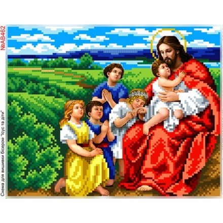 Ісус та діти Схема для вишивки бісером Biser-Art AB462ба - Вишивка хрестиком і бісером - Овечка Рукодільниця