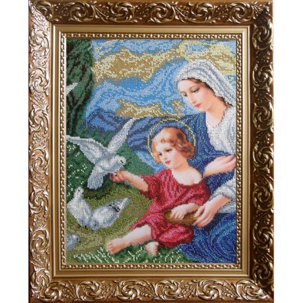 Богородиця і голуби (мала) Канва з нанесеним малюнком для вишивання бісером Солес БІГм-СХ - Вишивка хрестиком і бісером - Овечка Рукодільниця