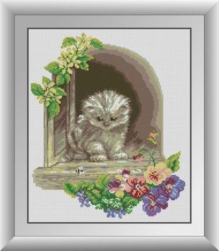 Набір для малювання каменями алмазний живопис Dream Art Кошеня у вікні (квадратні, повна) 30967D - Вишивка хрестиком і бісером - Овечка Рукодільниця