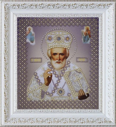 Икона святителя Николая Чудотворца (серебро). Набор для вышивания бисером. Картины бисером (Р-269кб) - Вышивка крестиком и бисером - Овца Рукодельница