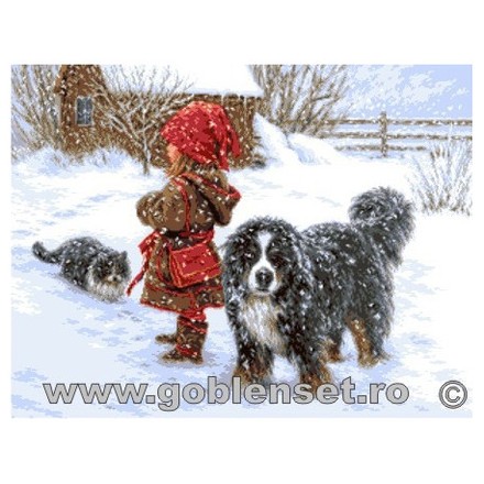 Набор для вышивания гобелен Goblenset G994 Зимняя радость - Вышивка крестиком и бисером - Овца Рукодельница