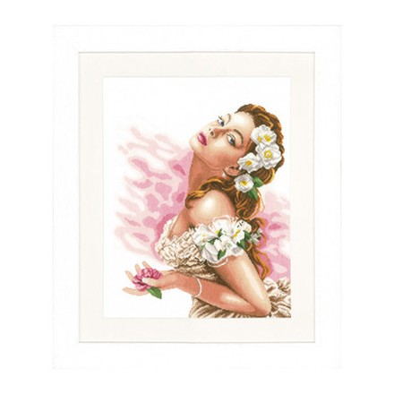 Набор для вышивания Lanarte PN-0144562 Lady of the Camellias Дама с камелиями - Вышивка крестиком и бисером - Овца Рукодельница