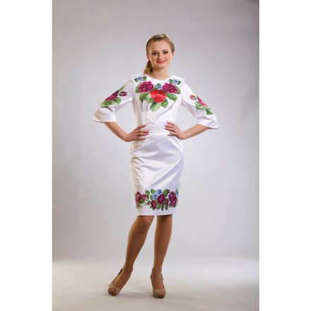 Заготовка женского платья Лиловые розы, фиалки для вышивки бисером ПЛ010кБнннн