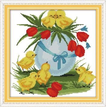 Цыплята Набор для вышивания крестом с печатной схемой на ткани Joy Sunday D385 - Вышивка крестиком и бисером - Овца Рукодельница