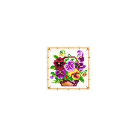 Разноцветные фиалки в корзине Ткань для вышивания с нанесённым рисунком Orchidea O-1240 - Вишивка хрестиком і бісером - Овечка Рукодільниця