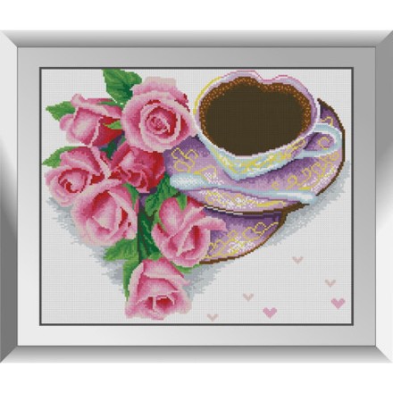 Кофе с розами Набор алмазной живописи Dream Art 31810D - Вишивка хрестиком і бісером - Овечка Рукодільниця