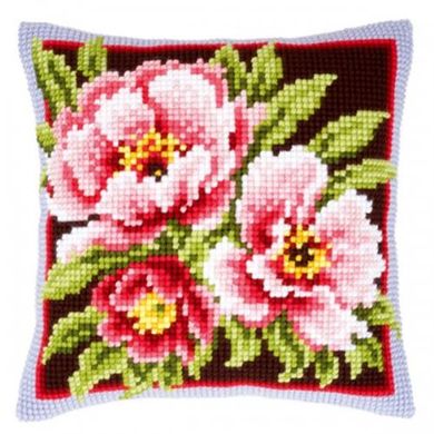 Рожеві квіти. Подушка для вишивання. Vervaco (PN-0144348) - Вишивка хрестиком і бісером - Овечка Рукодільниця