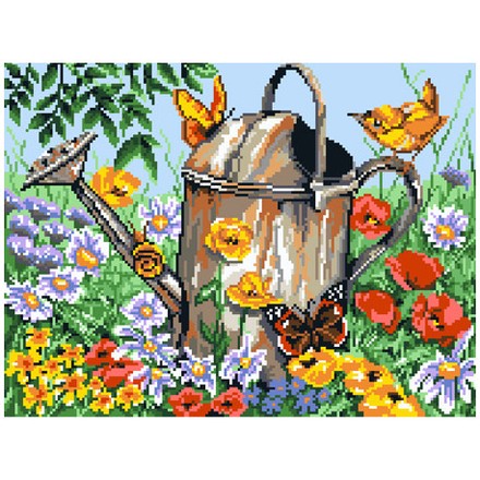 Поливалка на летней лужайке Ткань для вышивания с нанесённым рисунком Orchidea O-2418 - Вишивка хрестиком і бісером - Овечка Рукодільниця