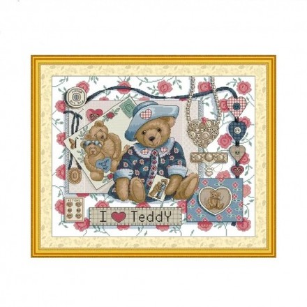 Я люблю Тедді Набір для вишивання хрестиком з друкованою схемою на тканині Joy Sunday DA893 - Вишивка хрестиком і бісером - Овечка Рукодільниця